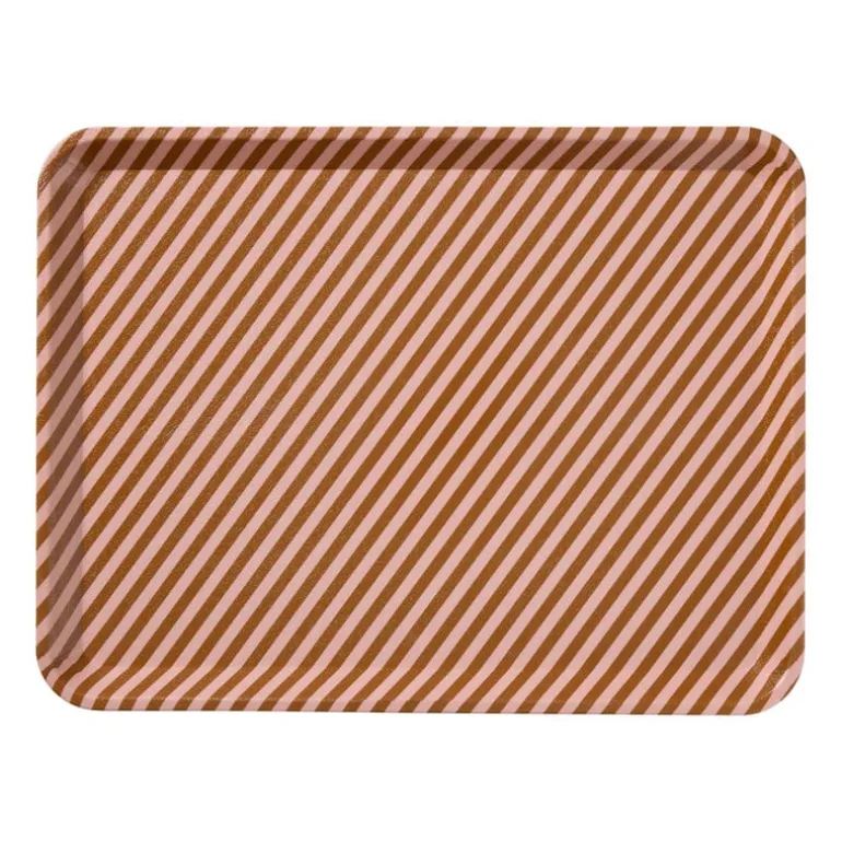 Dienblad streep - roze/bruin - 2.2x40x29 cm