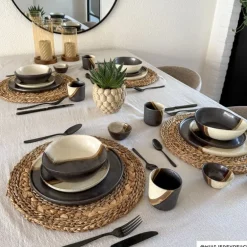 Dinerbord cortado - beige/zwart - ø26.5x2 cm