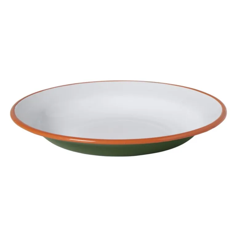 Dinerbord emaille - groen/oranje - ø24x3 cm
