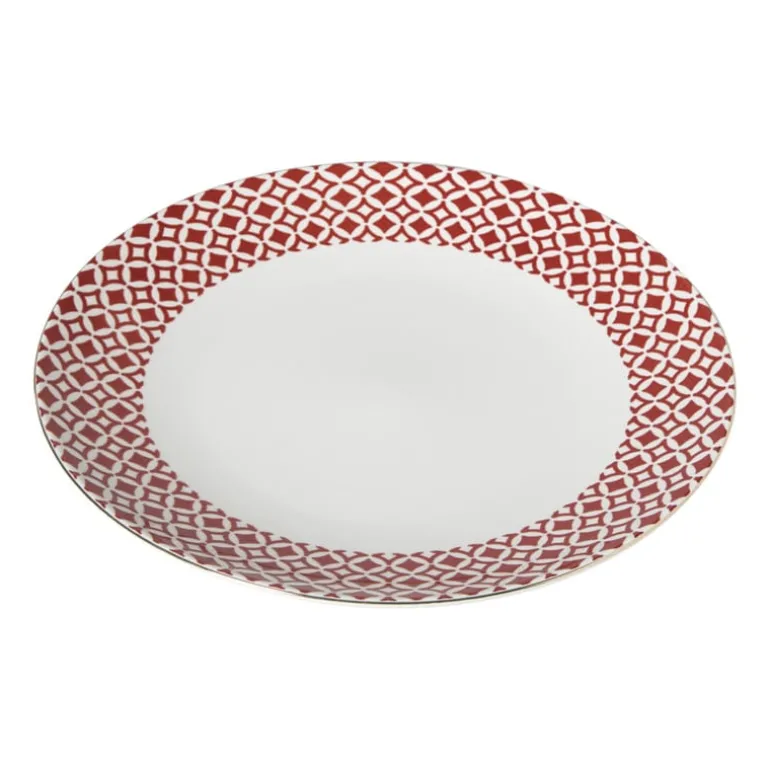 Dinerbord Mirna ruit - rood/wit - ø26.8x2.2 cm