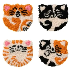 DIY punchnaald onderzetters kat - set van 4