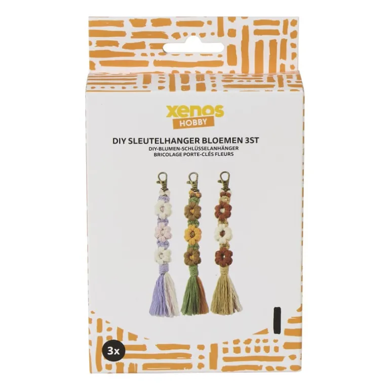 DIY sleutelhanger bloem - set van 3