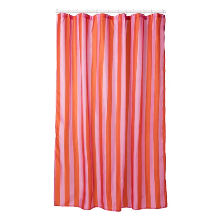 Douchegordijn gestreept - roze/oranje - 180x200 cm