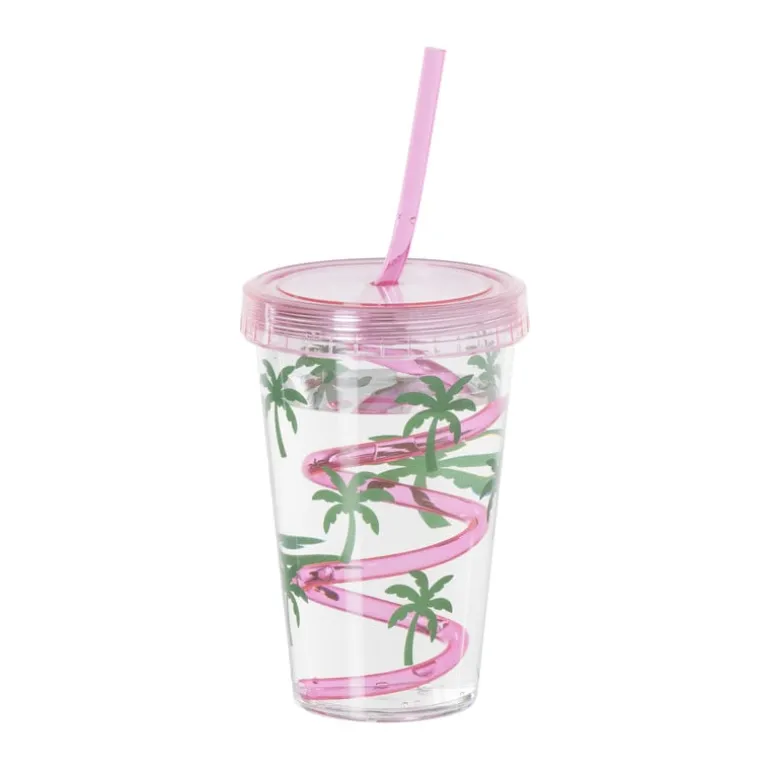 Drinkbeker palmboom - roze - 380 ml