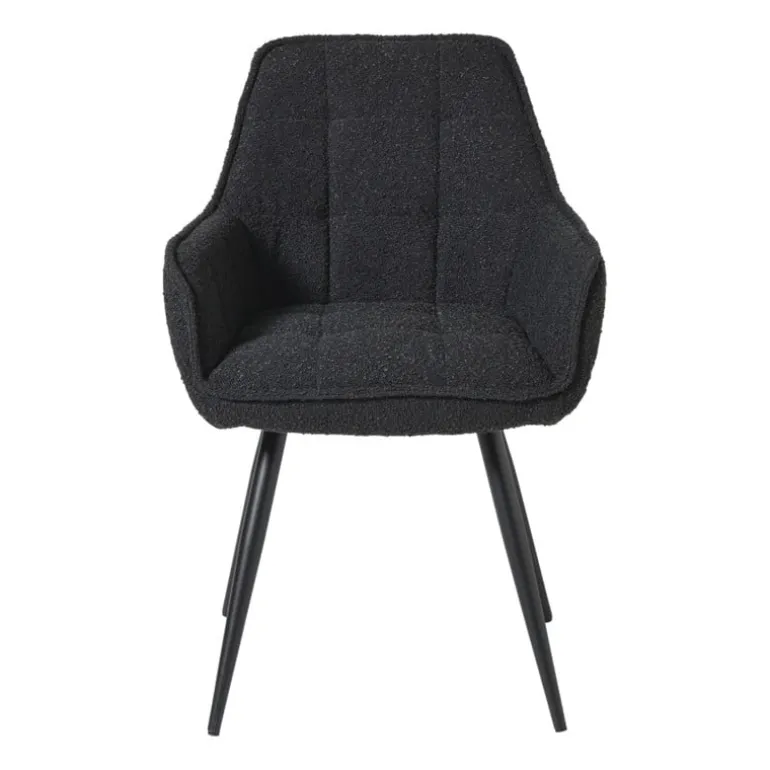 Eetkamerstoel bouclé met armleuning - zwart - 87x56.5x43 cm