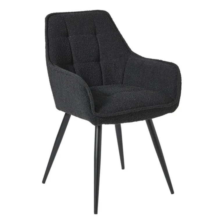 Eetkamerstoel bouclé met armleuning - zwart - 87x56.5x43 cm
