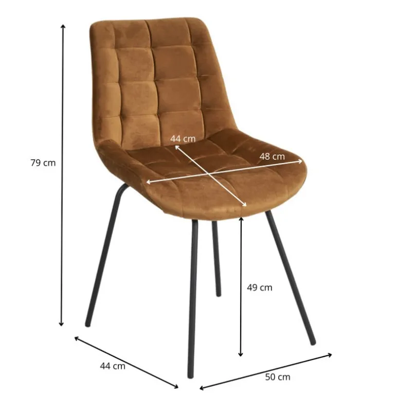 Eetkamerstoel cognac - velvet - 52x52x81 cm