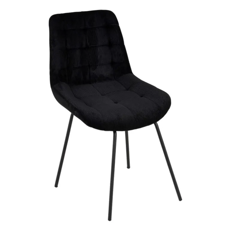 Eetkamerstoel corduroy - zwart - 52x52x84 cm