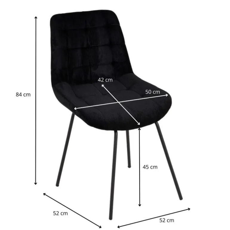 Eetkamerstoel corduroy - zwart - 52x52x84 cm