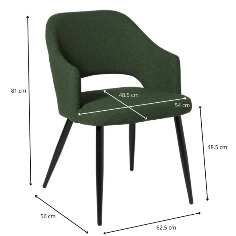 Eetkamerstoel Leonardo met armleuning - groen - 81x62.5x56 cm