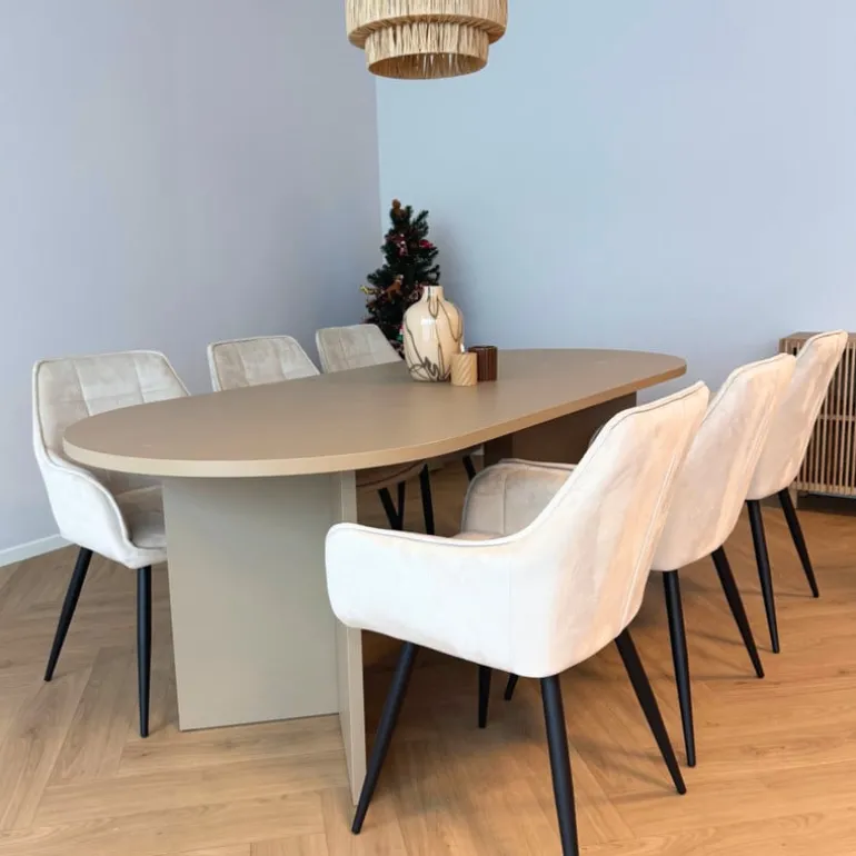 Eetkamerstoel velvet met armleuning - beige - 87x56.5x43 cm