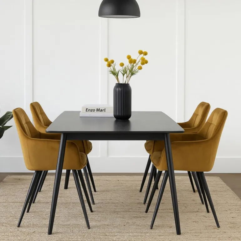 Eetkamerstoel velvet met armleuning - oker - 87x56.5x43 cm