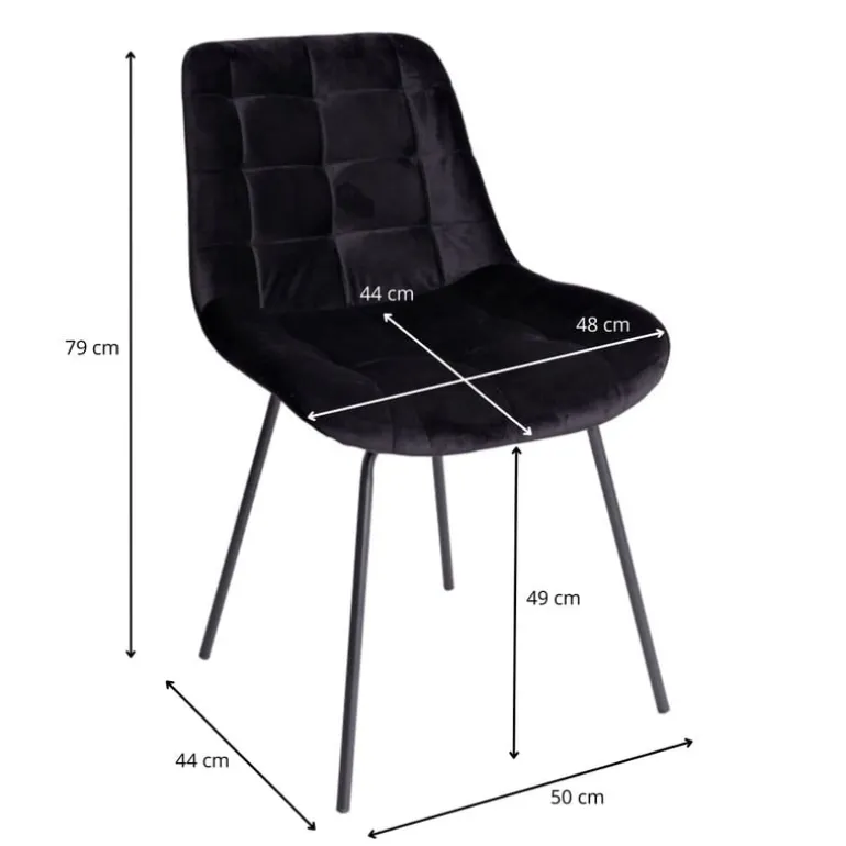 Eetkamerstoel zwart - velvet - 52x52x81 cm