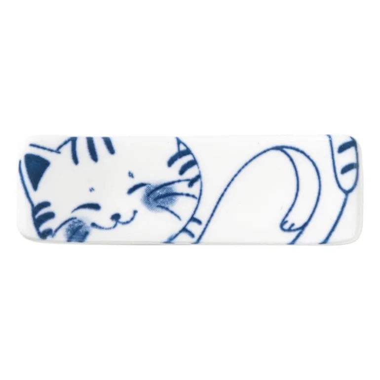 Eetstokjeshouder Mico kat - blauw/wit - 1.5x6x1.2 cm