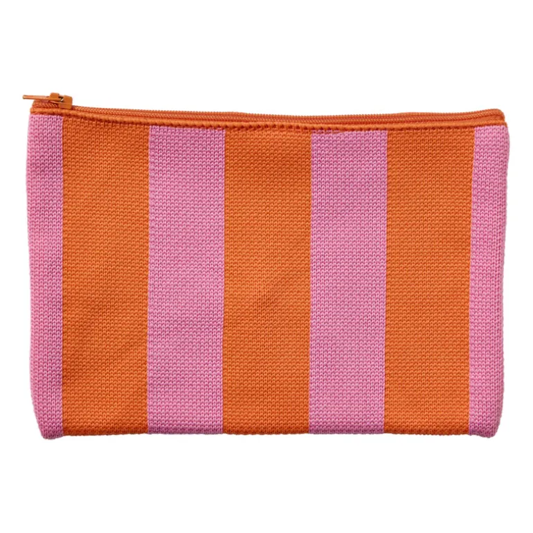 Etui gestreept - roze/oranje - 12x19 cm