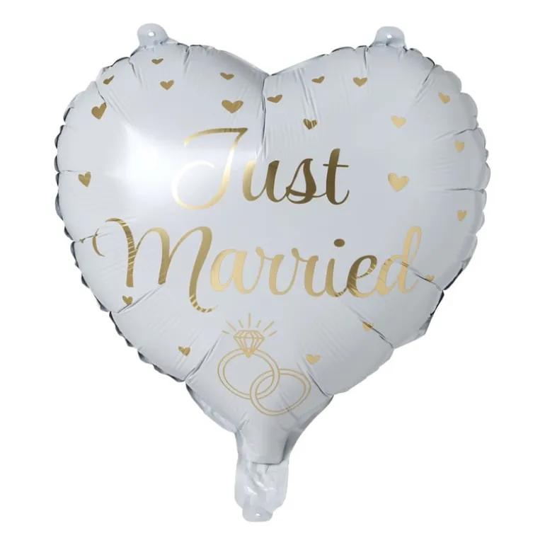 Folieballon just married hartje - wit/goudkleurig - 35 cm