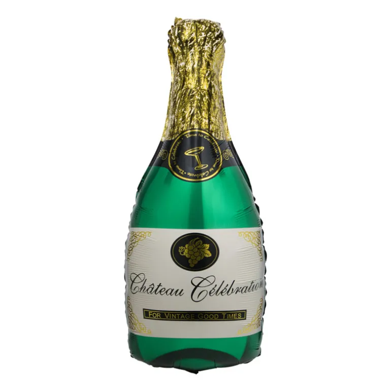 Folieballon XL champagnefles - groen/goud - 93 cm