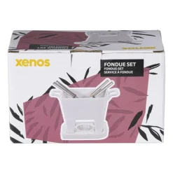Fondue set met 4 vorken - wit - 20x12x10.5 cm