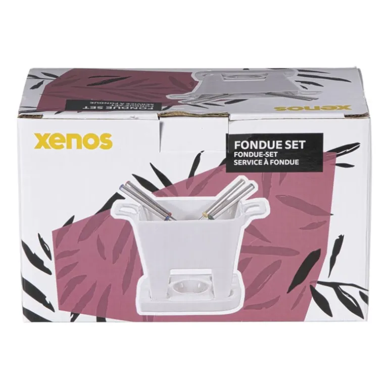 Fondue set met 4 vorken - wit - 20x12x10.5 cm