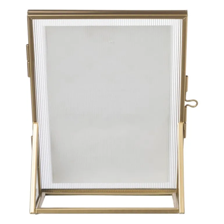 Fotokader geribbeld glas - 18x13x6 cm - goudkleurig