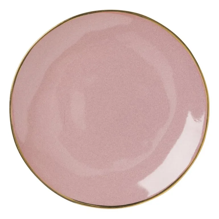 Gebaksbordje met gouden rand - roze - ø15 cm