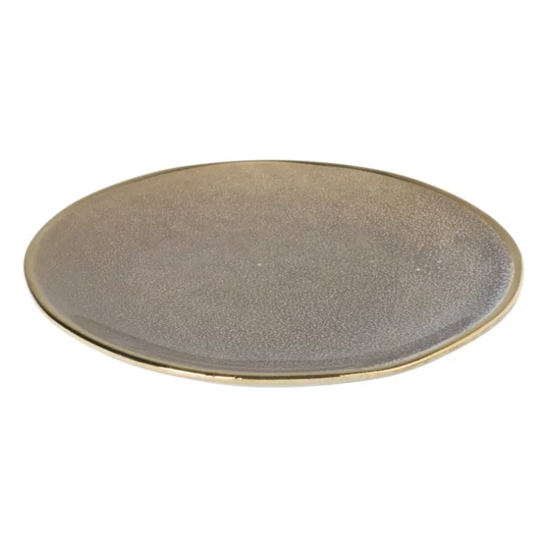 Gebaksbordje met gouden rand - grijs - ø15 cm