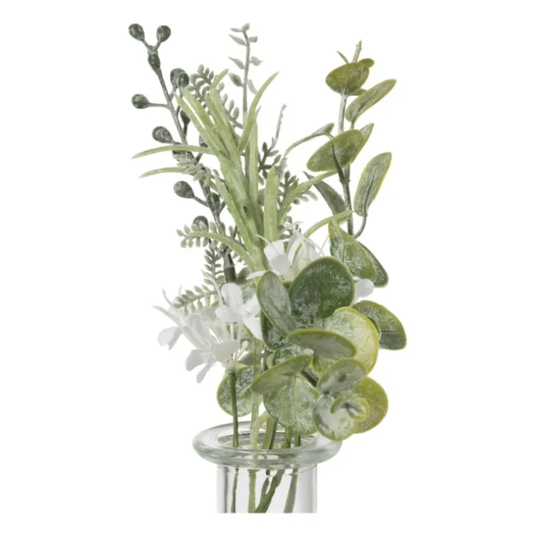 Glazen vaasje met eucalyptus - groen - 28x24x12 cm