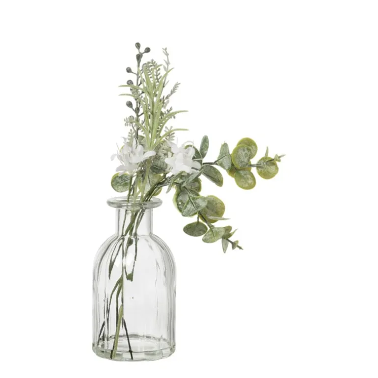 Glazen vaasje met eucalyptus - groen - 28x24x12 cm