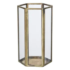 Glazen waxinelichthouder - goudkleurig - 15 cm