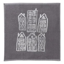 Handdoek antraciet huisjes - antraciet/wit - 50x50 cm