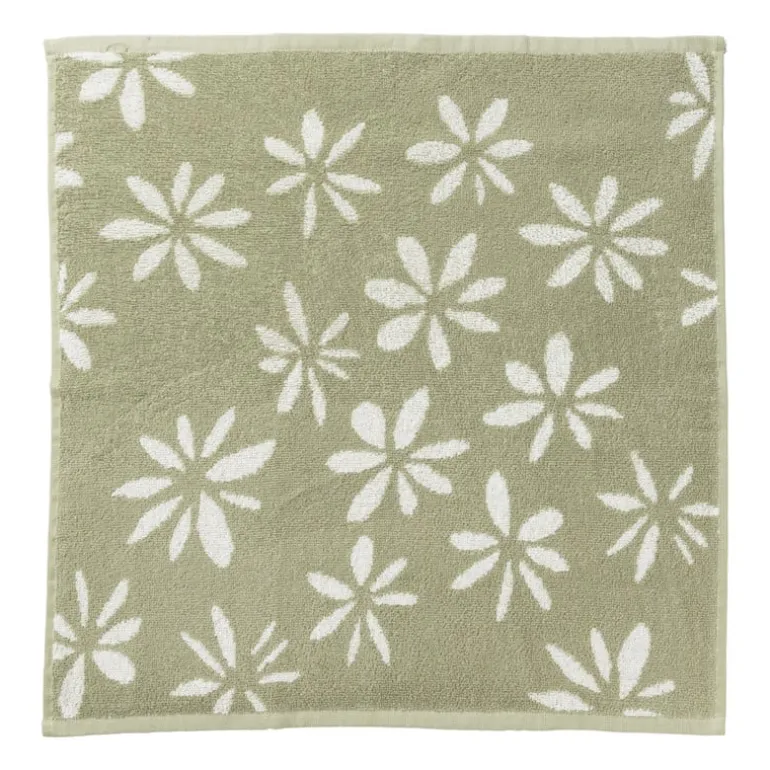 Handdoek bloemen - groen/wit - 50x50 cm