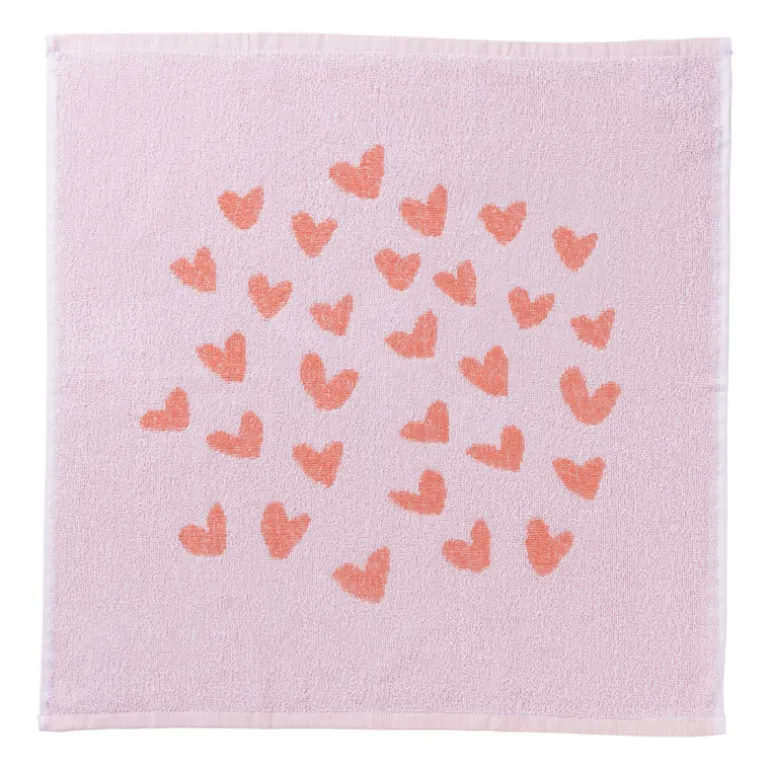Handdoek hartjes - lila/koraal - 50x50 cm