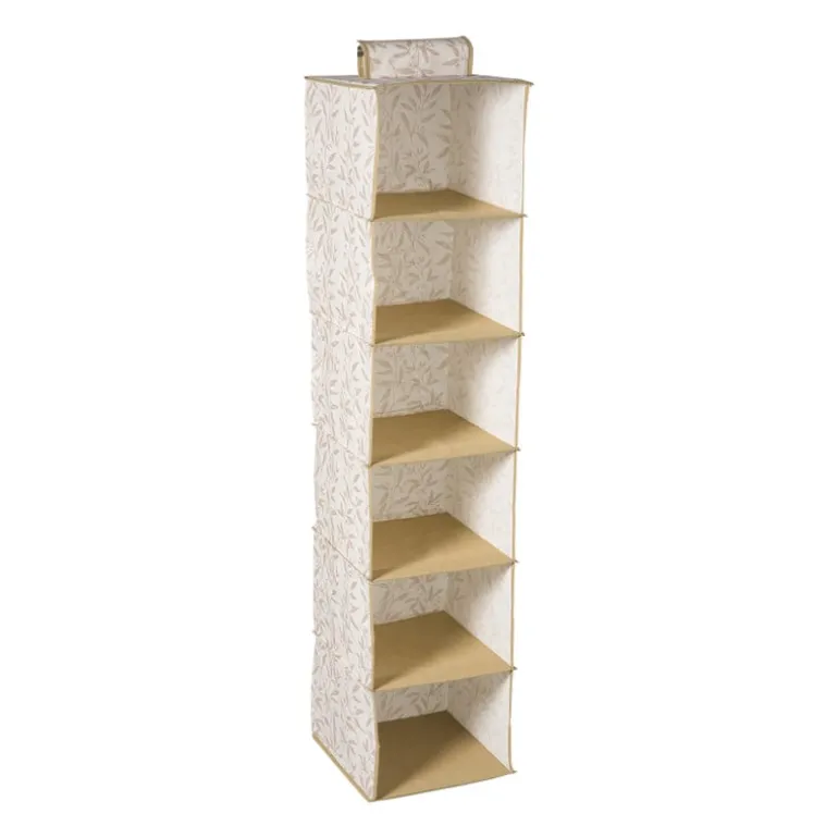 Hang organiser leafs met 6 vakken - bruin/beige - 125x30x30 cm