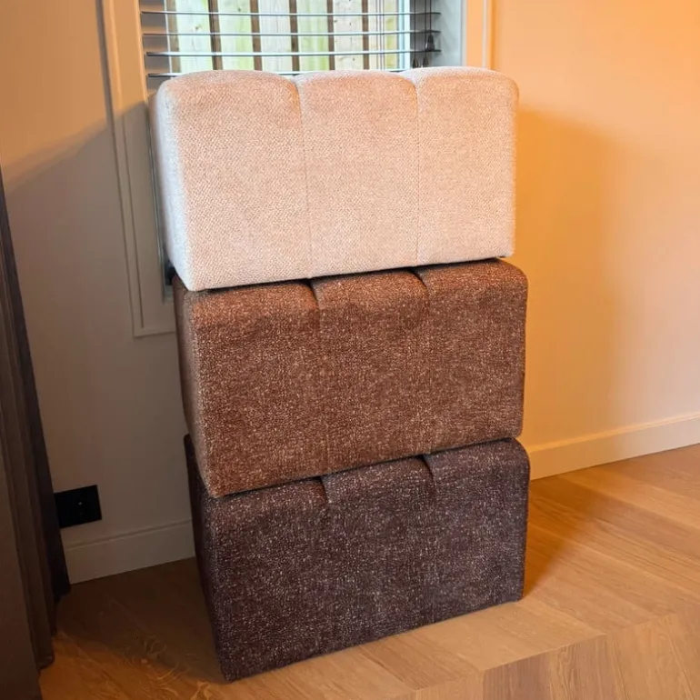 Hocker chenille - bruin - 38x66x38 cm