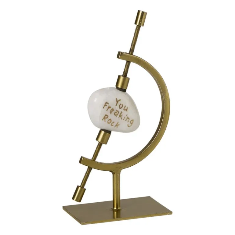 Houder met steen - goud - 14x8x5 cm - Happy at Home by Sanny