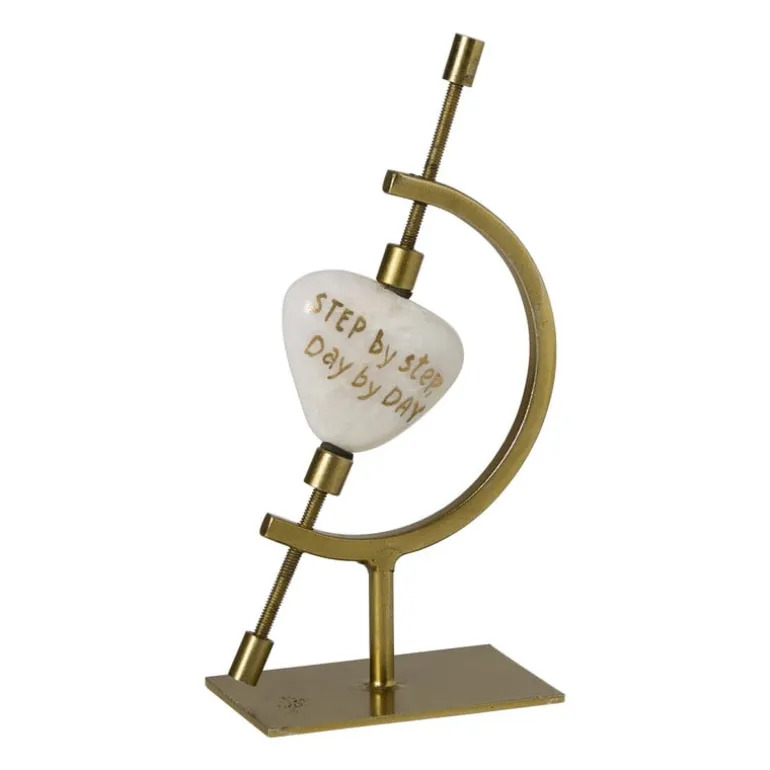 Houder met steen - goud - 14x8x5 cm - Happy at Home by Sanny