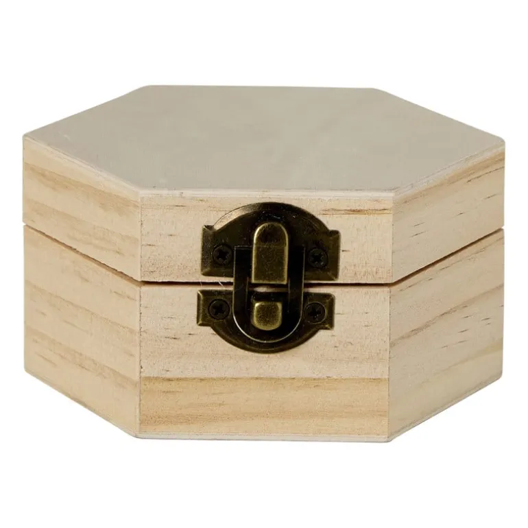 Houten kistje zeshoek - 5x5x7 cm