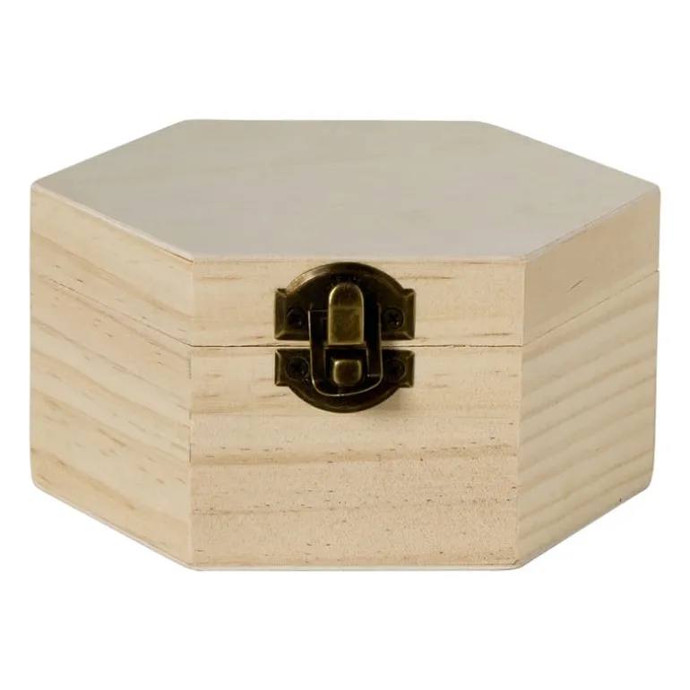 Houten kistje zeshoek - 5x6.5x10 cm