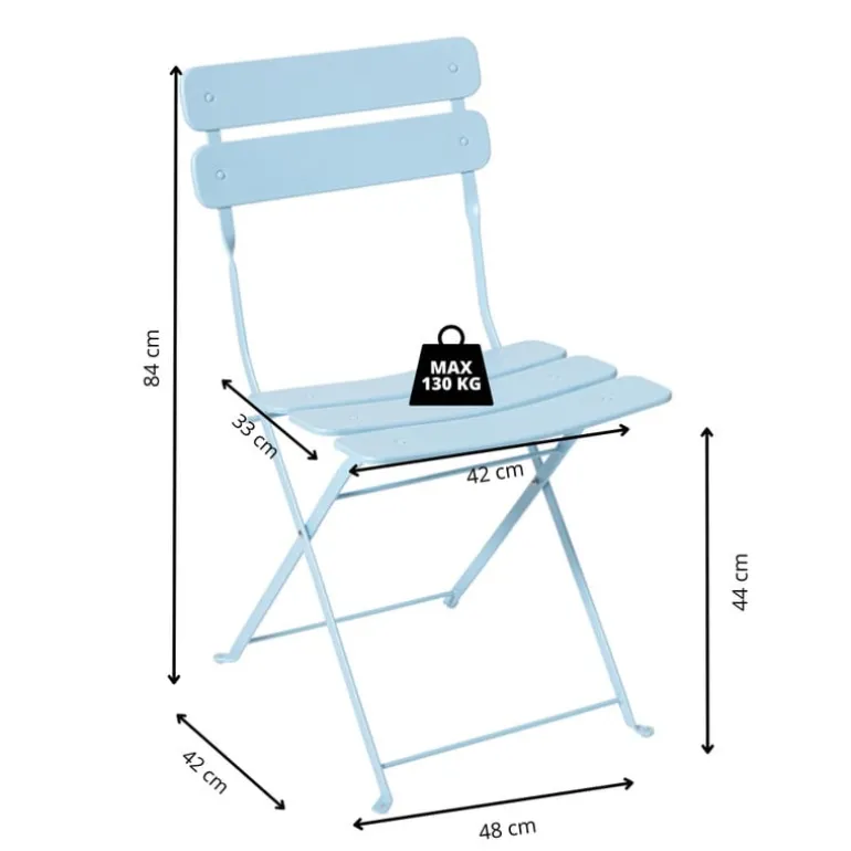 Inklapbare bistrostoel Kos - blauw - 84x48x42 cm