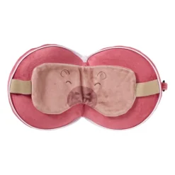 2-in-1 reiskussen capibara met oogmasker - roze/rood