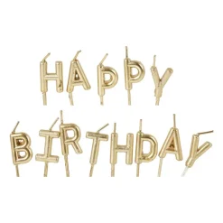 Kaarsjes happy birthday - goudkleurig