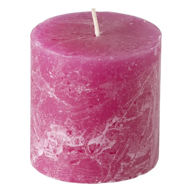 Kaars rustiek - framboos - 7x7 cm