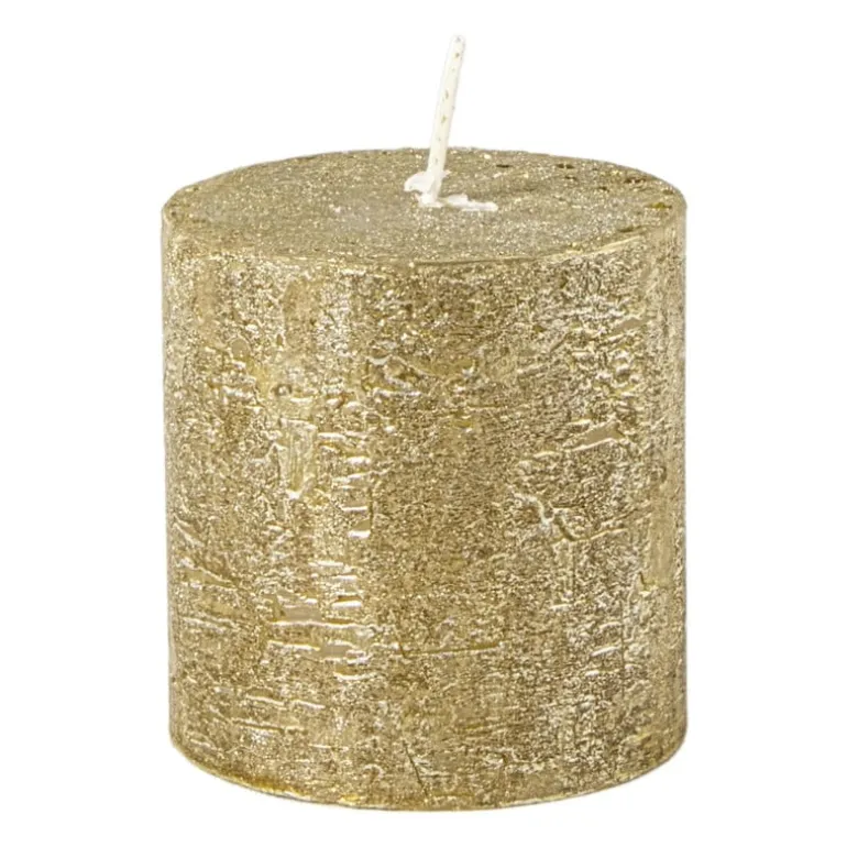 Kaars rustiek - goud - 7x7 cm