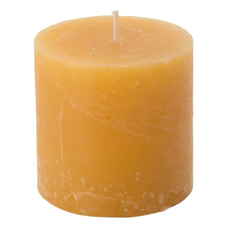 Kaars rustiek - okergeel - 7x7 cm