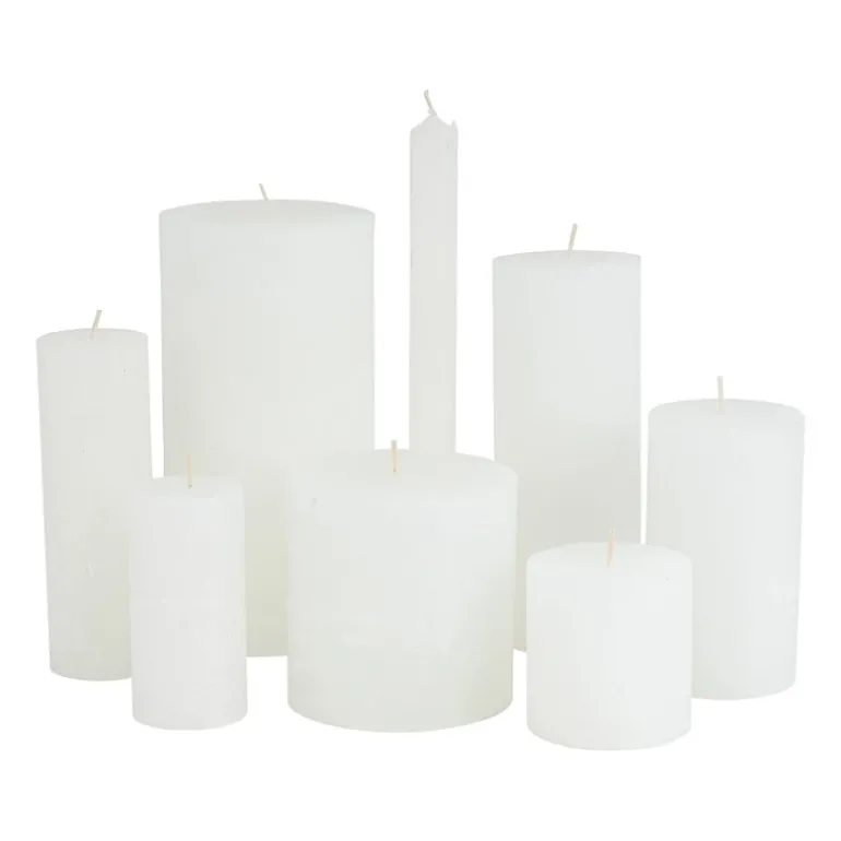 Kaars rustiek - wit - 7x7 cm