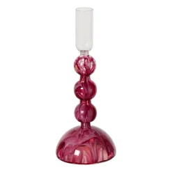 Kandelaar dipdye - rood/wit - ø9x21 cm