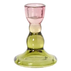 Kandelaar duo - roze/groen - ø6.5x8.8 cm
