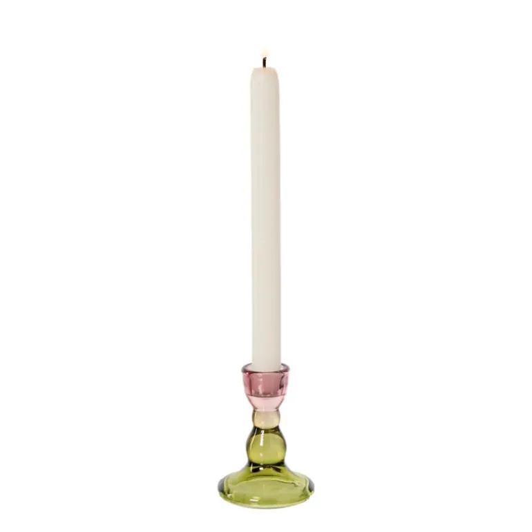 Kandelaar duo - roze/groen - ø6.5x8.8 cm