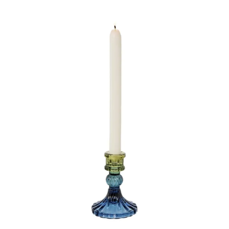 Kandelaar glas klein - groen/blauw - ø7.8x10 cm
