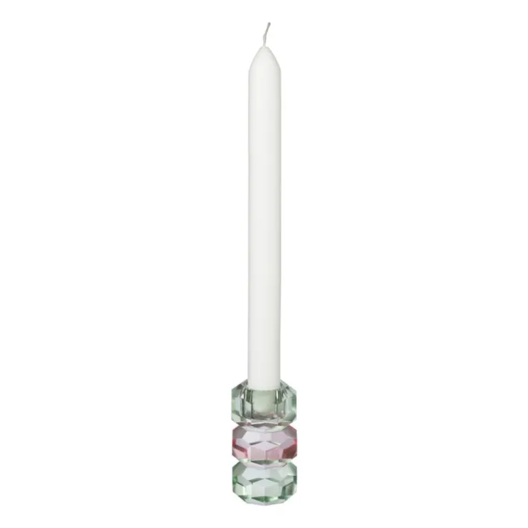 Kandelaar kristal 3-laags - groen/roze - 4x4x7 cm